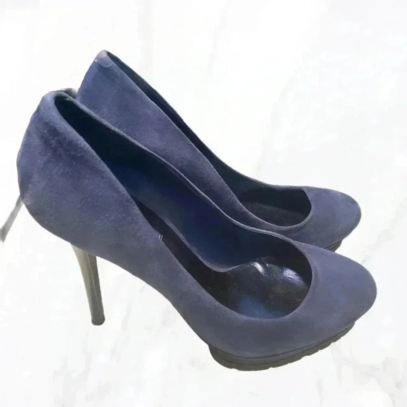 BCBG stylish trendy day 2 nite  platform blue suede leather stiletto heel 8.5 - Picture 3 of 6